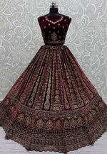 Load image into Gallery viewer, Wine Velvet Bridal Lehenga Choli
