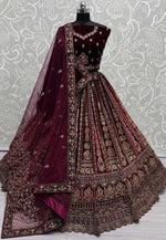 Load image into Gallery viewer, Wine Velvet Bridal Lehenga Choli
