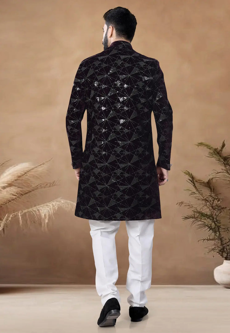 Wine Velvet Indo Western Suit