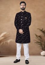 Load image into Gallery viewer, Wine Velvet Indo Western Suit
