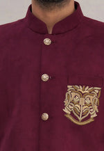 Load image into Gallery viewer, Wine Velvet Jodhpuri Suit
