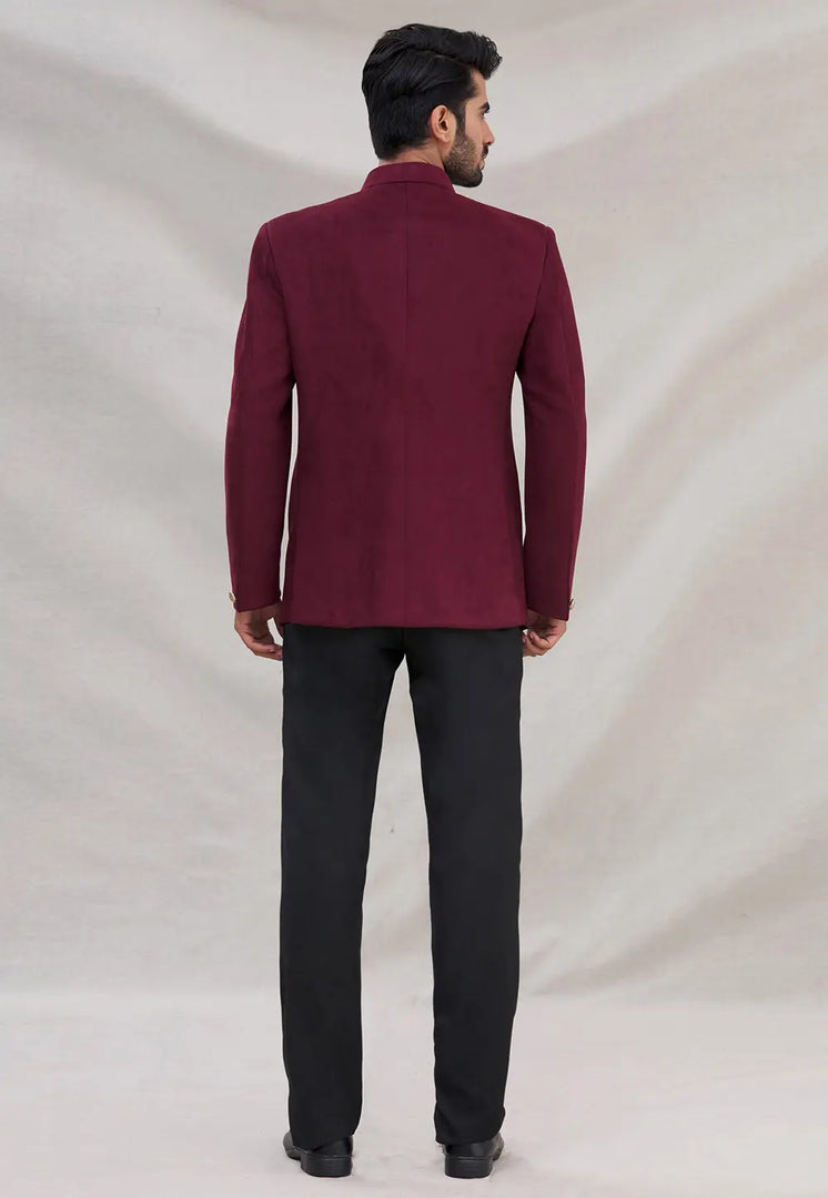 Wine Velvet Jodhpuri Suit
