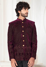 Load image into Gallery viewer, Wine Velvet Jodhpuri Suit
