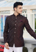 Load image into Gallery viewer, Wine Velvet Jodhpuri Suit
