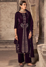 Load image into Gallery viewer, Wine Velvet Pakistani Suit
