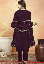 Load image into Gallery viewer, Wine Velvet Pakistani Suit

