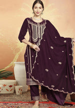 Load image into Gallery viewer, Wine Velvet Pakistani Suit
