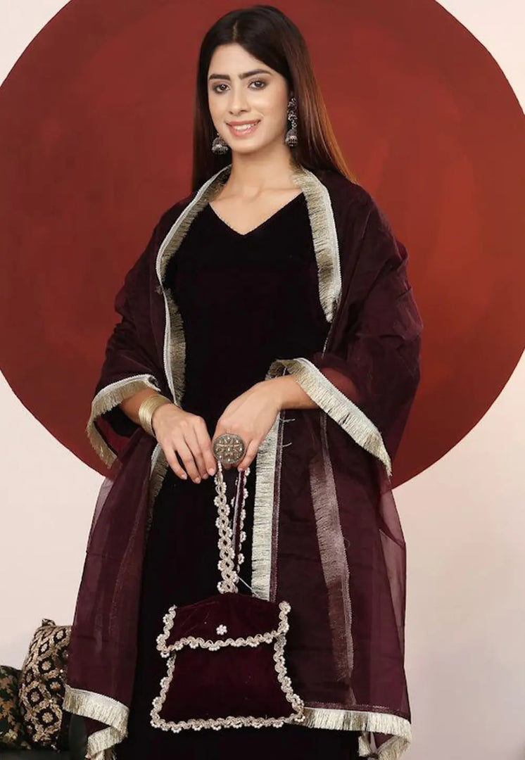 Wine Velvet Readymade Pakistani Suit