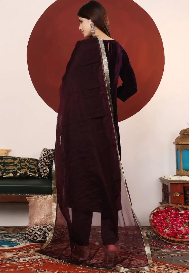 Wine Velvet Readymade Pakistani Suit
