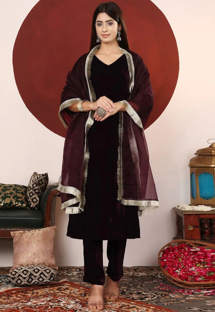 Wine Velvet Readymade Pakistani Suit