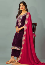 Load image into Gallery viewer, Wine Velvet Readymade Pant Style Suit
