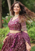 Load image into Gallery viewer, Wine Viscose Jacquard Circular Lehenga Choli
