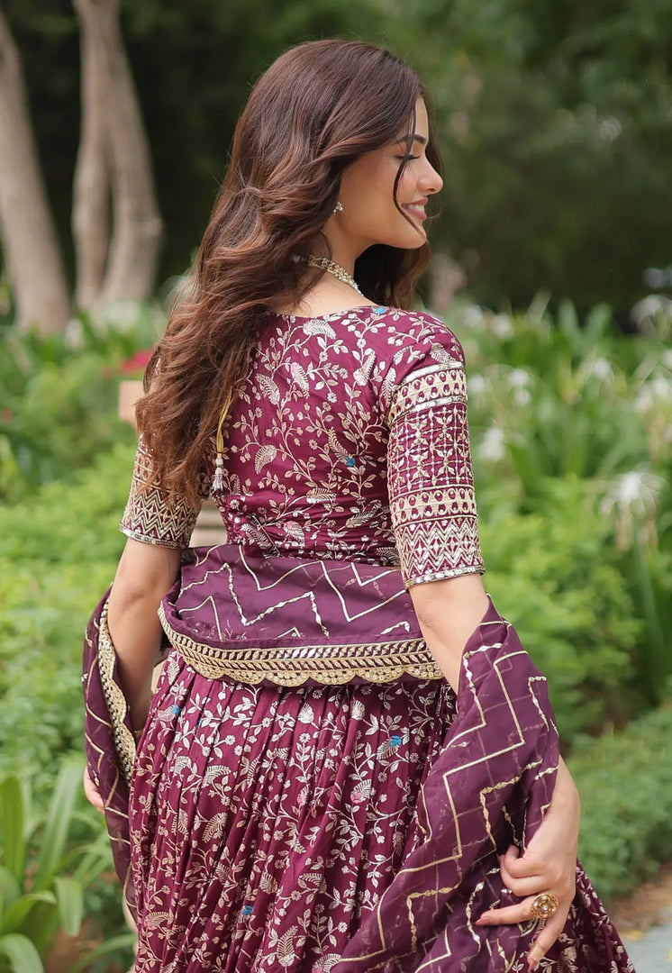 Wine Viscose Jacquard Circular Lehenga Choli