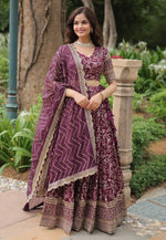 Load image into Gallery viewer, Wine Viscose Jacquard Circular Lehenga Choli
