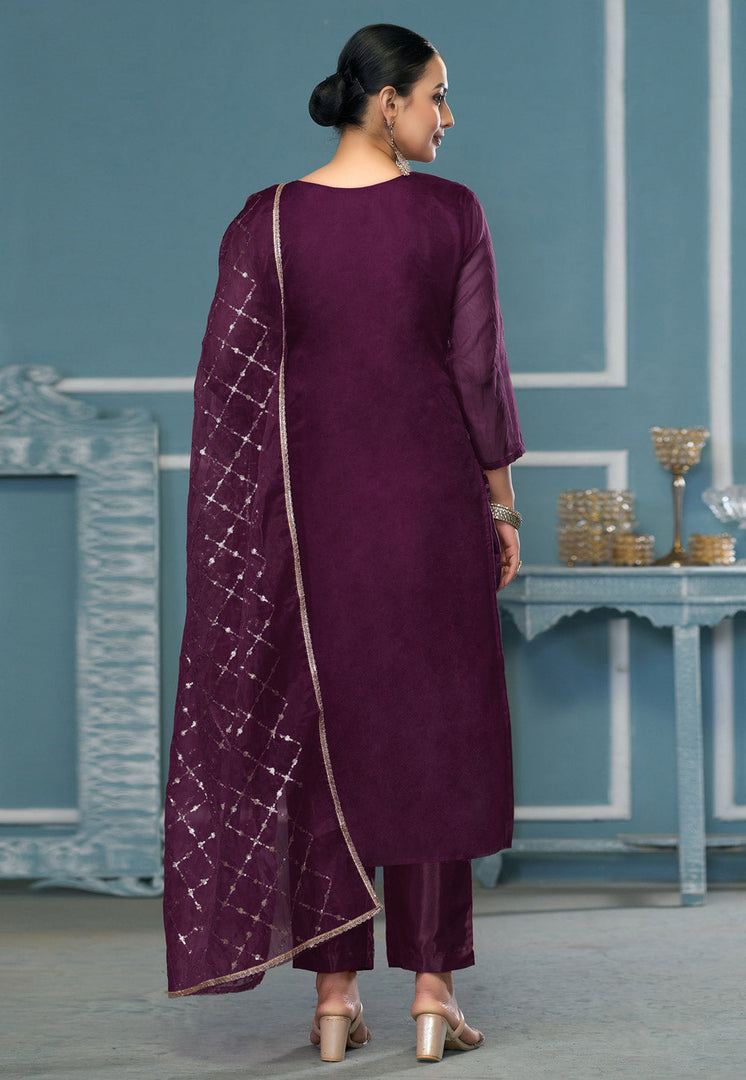 Wine Viscose Pant Style Suit