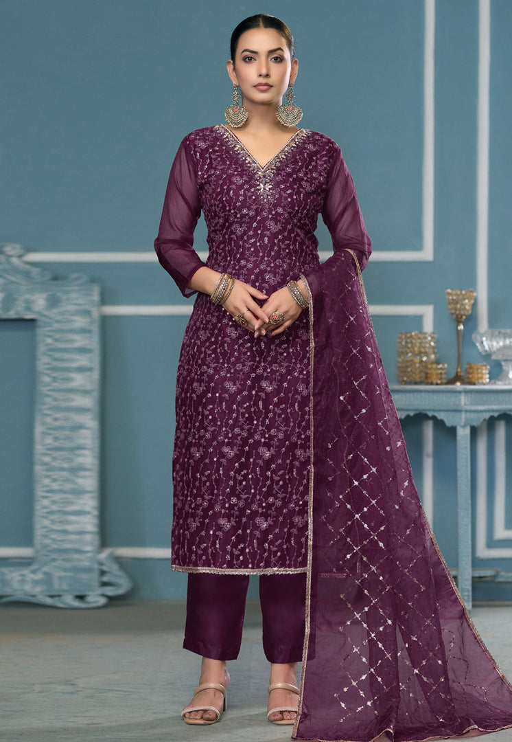 Wine Viscose Pant Style Suit