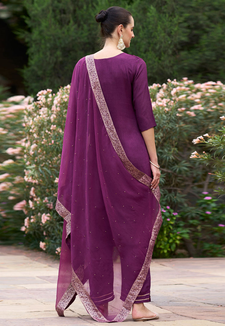 Wine Viscose Rayon Readymade Pakistani Suit