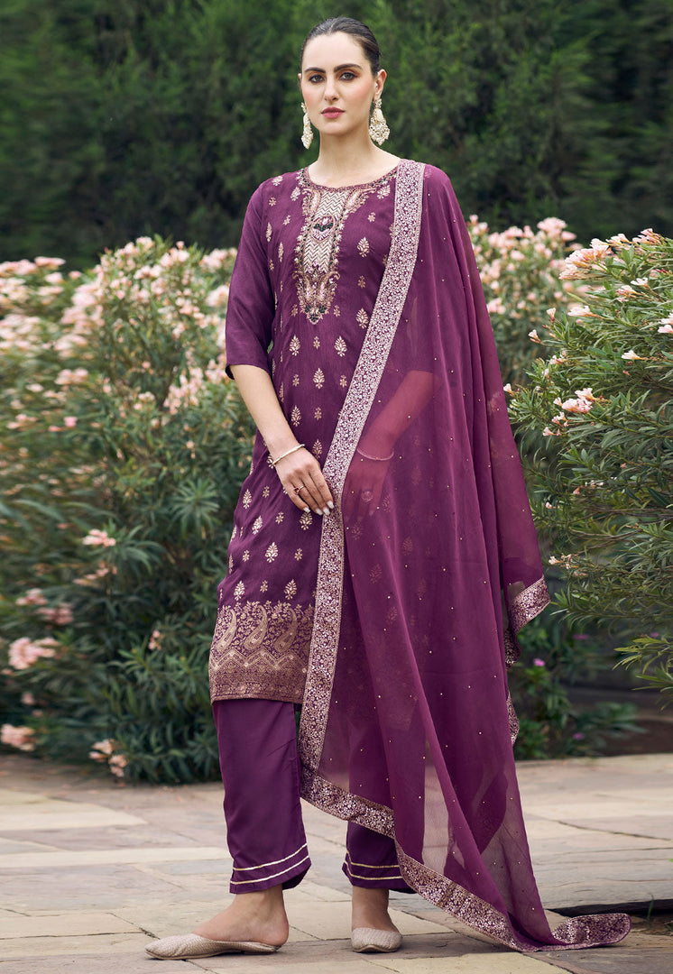 Wine Viscose Rayon Readymade Pakistani Suit