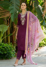 Load image into Gallery viewer, Wine Viscose Rayon Readymade Pakistani Suit
