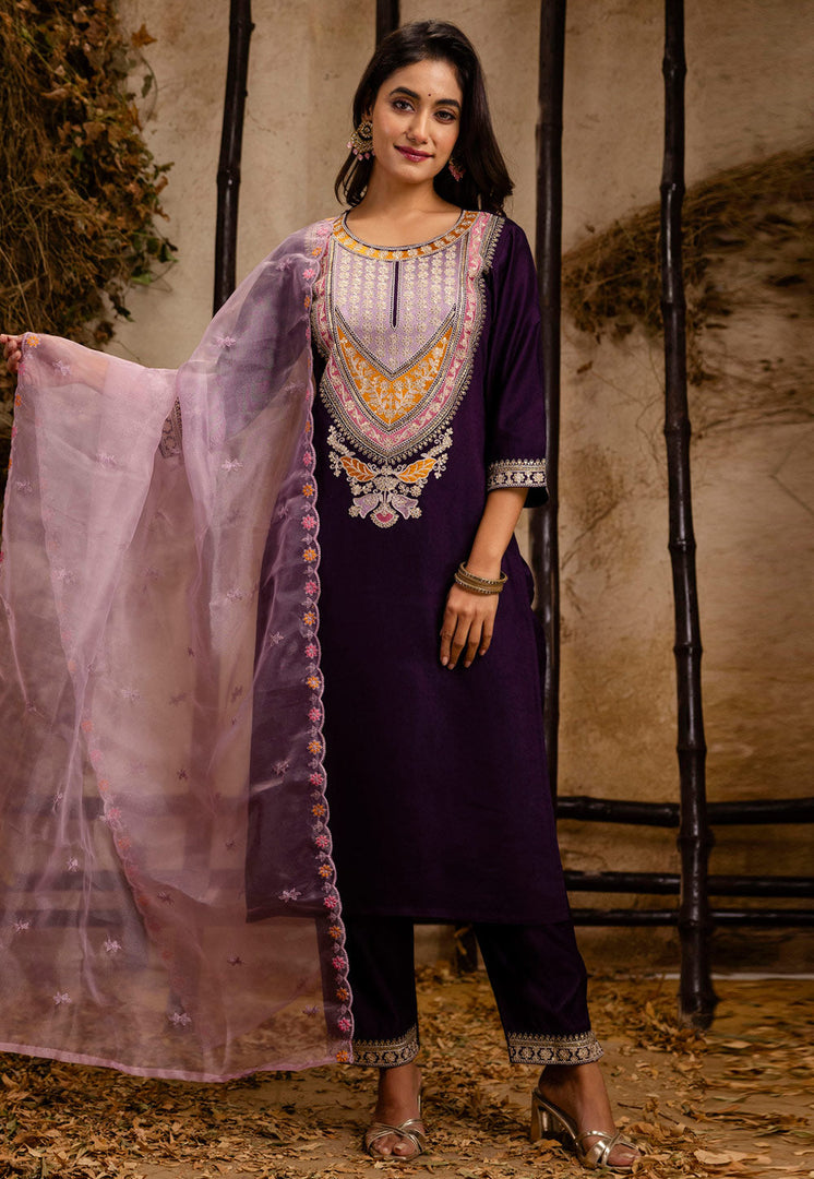 Wine Viscose Rayon Readymade Pakistani Suit