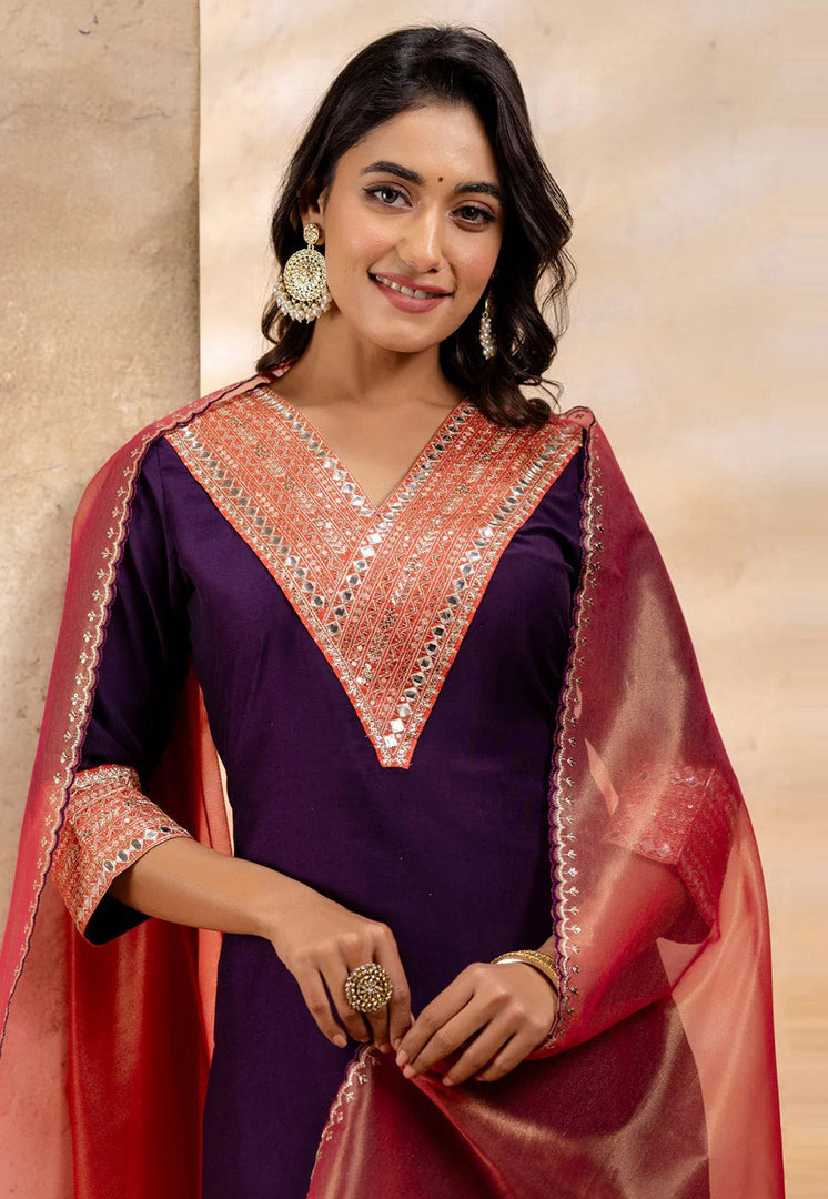 Wine Viscose Rayon Readymade Pant Style Suit
