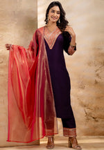 Load image into Gallery viewer, Wine Viscose Rayon Readymade Pant Style Suit
