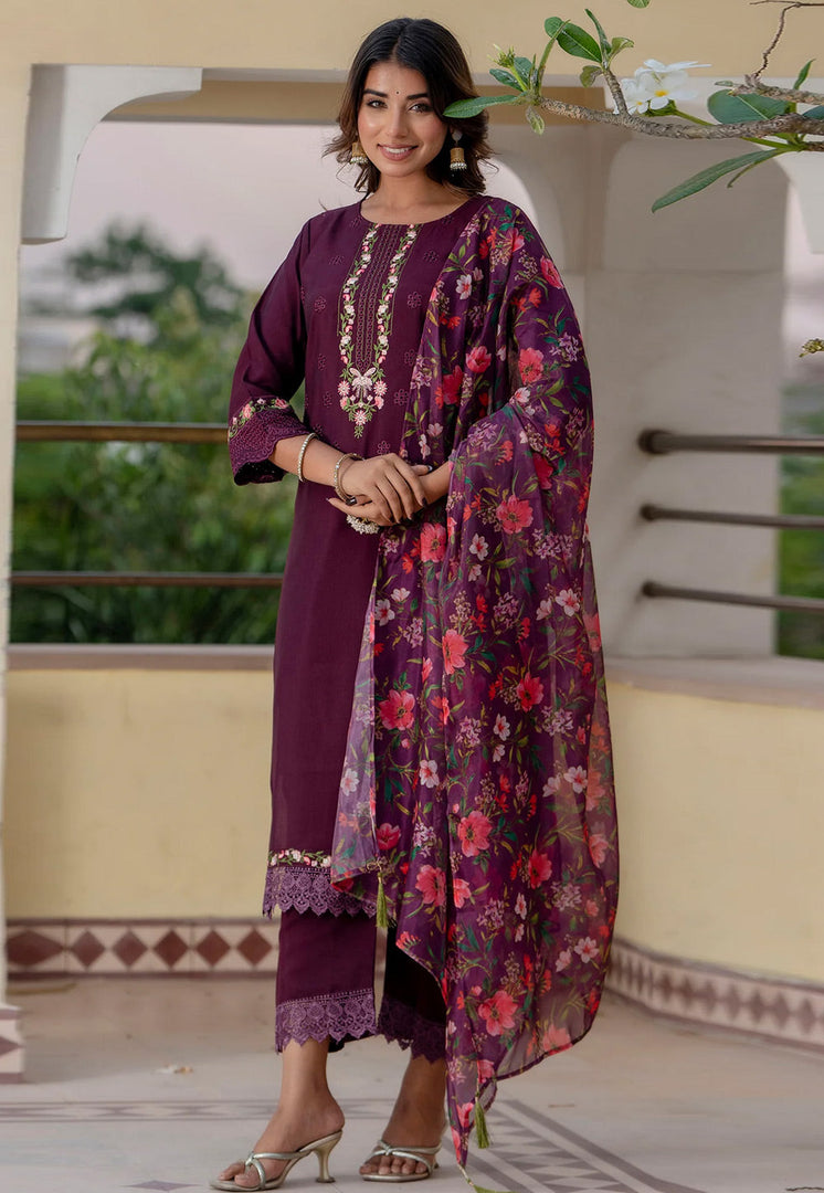 Wine Viscose Readymade Pakistani Suit