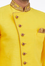Load image into Gallery viewer, Yellow Art Silk Indo Western Sherwani
