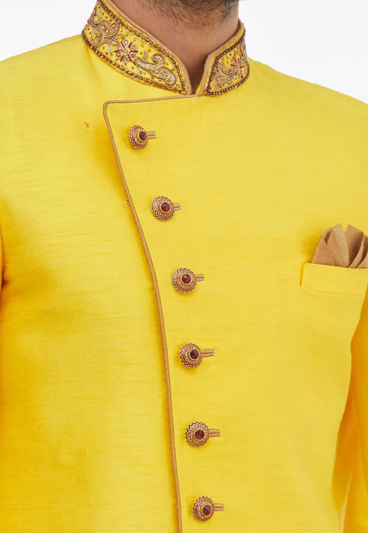 Yellow Art Silk Indo Western Sherwani