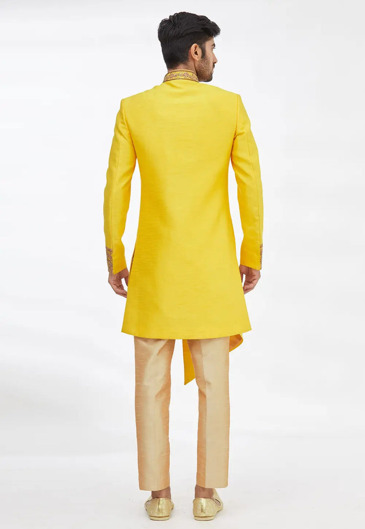 Yellow Art Silk Indo Western Sherwani