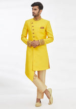 Load image into Gallery viewer, Yellow Art Silk Indo Western Sherwani
