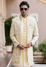 Load image into Gallery viewer, Yellow Art Silk Jacket Style Sherwani
