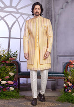 Load image into Gallery viewer, Yellow Art Silk Jacket Style Sherwani
