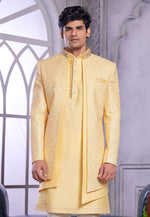 Load image into Gallery viewer, Yellow Art Silk Jacket Style Sherwani
