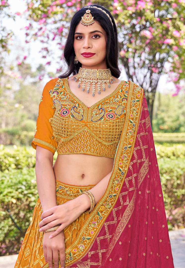 Yellow Banarasi Silk Lehenga Choli