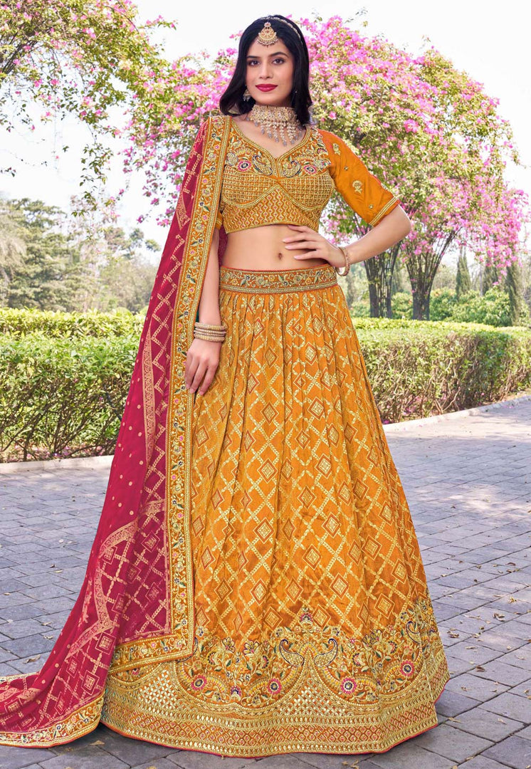 Yellow Banarasi Silk Lehenga Choli