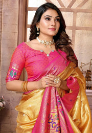 Yellow Banarasi Silk Saree