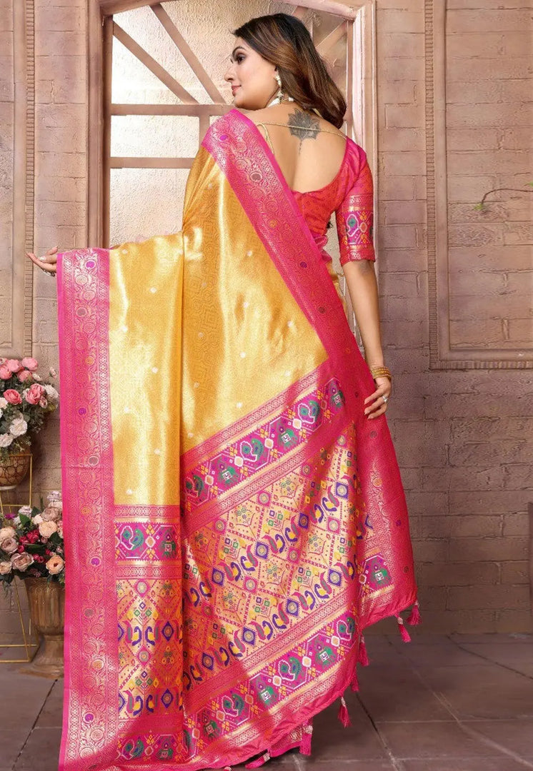 Yellow Banarasi Silk Saree