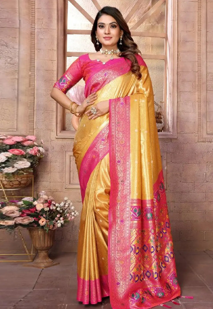 Yellow Banarasi Silk Saree