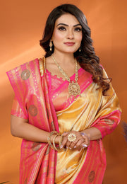 Yellow Banarasi Silk Saree