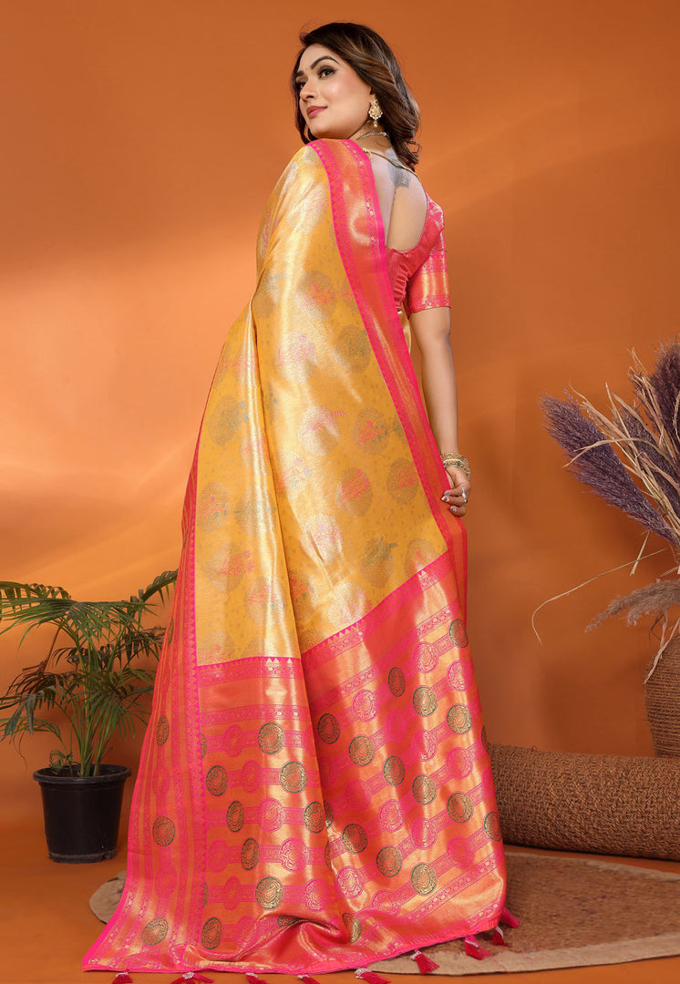 Yellow Banarasi Silk Saree