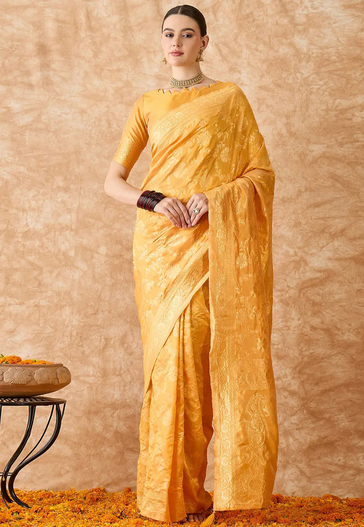 Yellow Banarasi Silk Saree