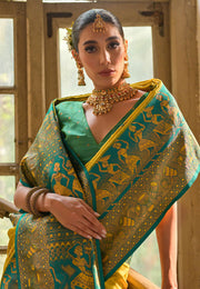 Yellow Banarasi Silk Saree With Blouse