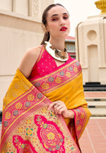 Load image into Gallery viewer, Yellow Banarasi Silk Saree With Blouse
