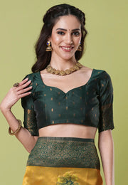 Yellow Banarasi Silk Saree With Blouse