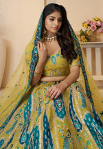 Load image into Gallery viewer, Yellow Banarasi Silk Wedding Lehenga Choli
