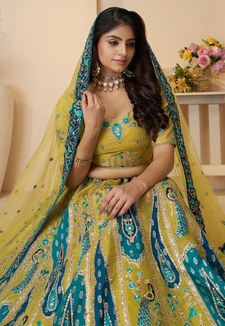 Yellow Banarasi Silk Wedding Lehenga Choli