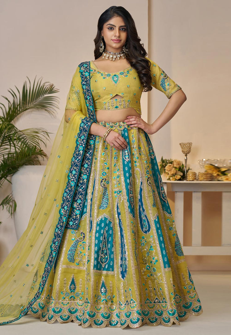 Yellow Banarasi Silk Wedding Lehenga Choli