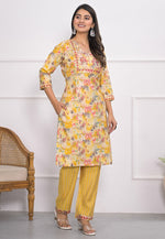 Load image into Gallery viewer, Yellow Chanderi Kurta Set With Pant
