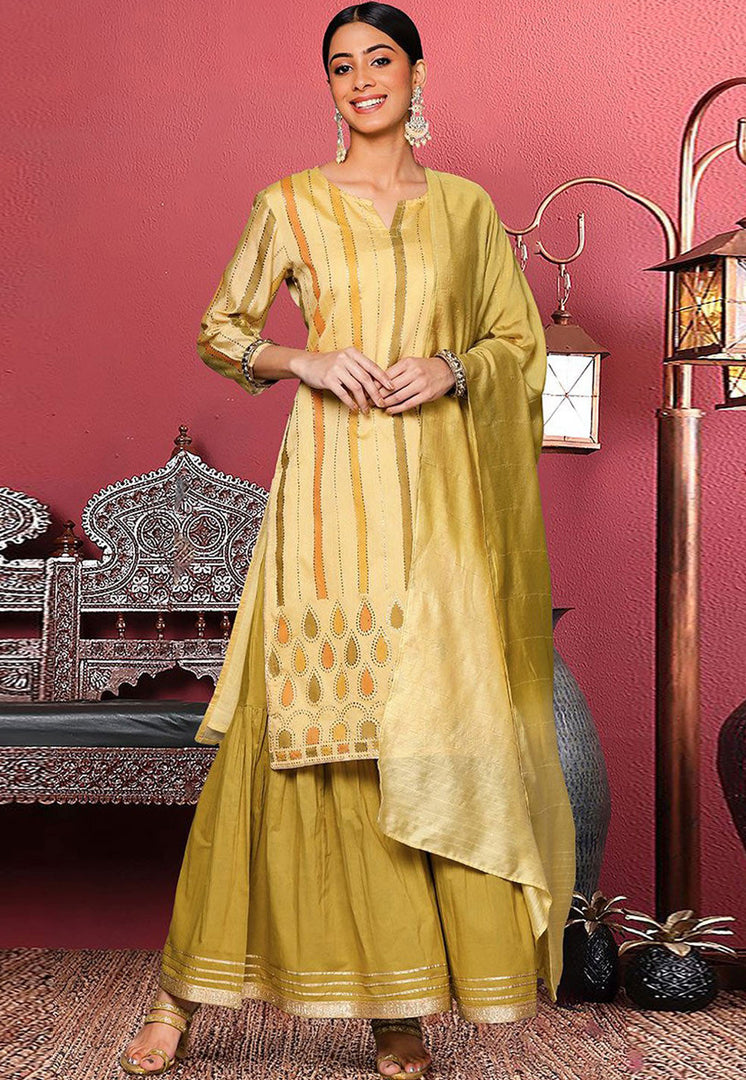 Yellow Chanderi Readymade Sharara Suit
